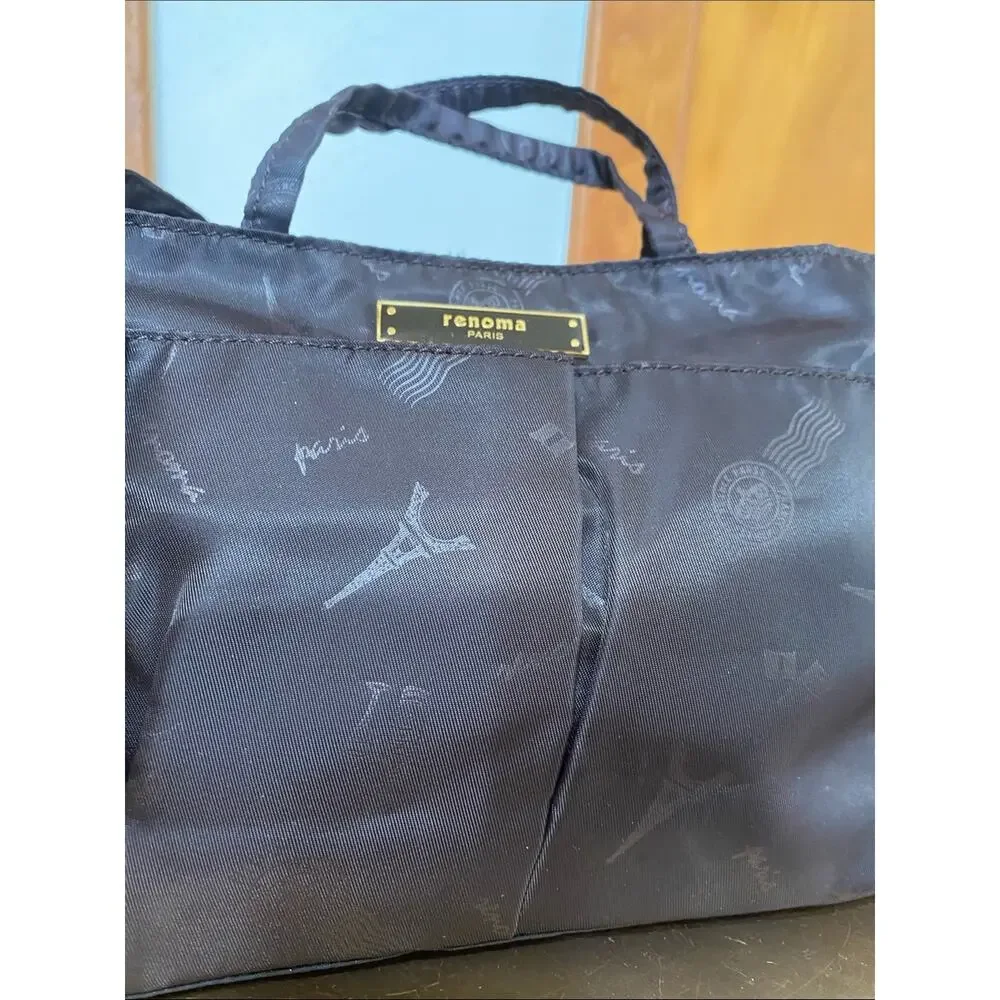 Renoma Paris Purple Brown Nylon Small Tote Strap & Top Handles Gold Eiffel 9x6x3